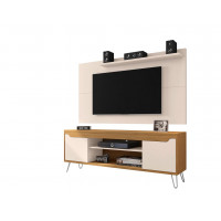 Manhattan Comfort 221-217BMC211 Baxter 62.99 Mid-Century Modern TV Stand and Liberty Panel with Media and Display Shelves in Off White and Cinnamon